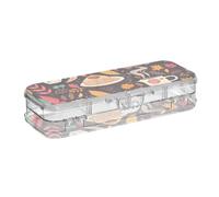 Amooorous Caja de lápices de plástico transparente de doble capa con diseño de pastel de otoño, pavo y hojas de otoño, estuche de almacenamiento para suministros de papelería con tapa