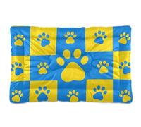 Amooorous Cama lavable para perros y gatos con estampado de huellas azules y amarillas, alfombrilla suave antideslizante para perros grandes, jumbo, medianos y pequeños, 36 x 24 pulgadas