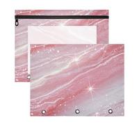 Amooorous Carpeta de 3 agujeros para cartas de papel A4, paquete de 2 unidades, para estudiantes de regreso a clases, purpurina falsa, grano de mármol, color rosa