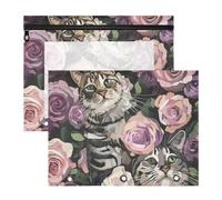 Amooorous Carpeta para lápices, resistente perforadora de 3 agujeros para carpetas de 3 anillas, paquete de 2 suministros escolares para estudiantes, gatos rodeados de rosas