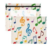 Amooorous Carpetas para lápices con cremalleras suaves, carpetas de bolsillo para cartas de papel A4, paquete de 2 unidades, para profesores, oficina, color beige, silueta de símbolo musical