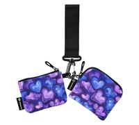 Amooorous Carteras para mujer, diseño de fondo azul con corazones morados, protector delgado y desmontable para tarjetas de identidad con bolsillo con cremallera para uso diario, 2 paquetes, Fondo
