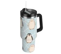 Amooorous Childish Penguin - Botella de agua de boca ancha al vacío con tapa y popote, taza de café decorativa para agua, té helado o café, vasos para bebidas y agua, 40 onzas