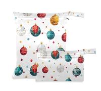 Amooorous Círculos con elementos de Navidad sobre fondo blanco, bolsa impermeable con cremallera, paquete de 2 artículos esenciales de viaje para volar con asas para playa, playa