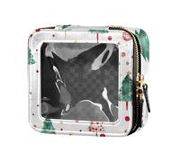 Amooorous Círculos con elementos navideños sobre fondo blanco, bonita bolsa de maquillaje transparente con cremallera, organizador para volar, Círculos con elementos navideños sobre fondo blanco, 1