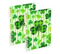 Amooorous Cuaderno de espiral de rayas anchas de tamaño A5 con patrón del día de San Patricio, 8.3 x 5.7 pulgadas, resistente al desgaste, 60 hojas para viajes y escritura, paquete de 2