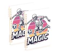 Amooorous Cuaderno de esqueleto de fútbol mágico tamaño A5 de 8.3 x 5.7 pulgadas, cuaderno de composición de tapa dura con rayas anchas de 60 hojas para escuela y oficina, paquete de 2