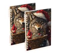 Amooorous Cuaderno de papel rayado de lobo marrón de tamaño A5 de Feliz Navidad de 8.3 x 5.7 pulgadas, suministros escolares resistentes para la universidad, 60 hojas para viajes y escritura, paquete