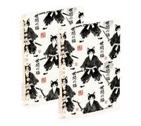 Amooorous Cuaderno de papel rayado negro con diseño de gato samurái japonés tamaño A5 de 8.3 x 5.7 pulgadas, resistente cuaderno en espiral con rayas universitarias, 60 hojas para escuela y oficina