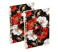 Amooorous Cuaderno de rayas anchas de mariquitas rojas y flores, tamaño A5, 8.3 x 5.7 pulgadas, cuaderno en espiral resistente de un solo asunto, 60 hojas para viajes y escritura, paquete de 2