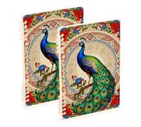 Amooorous Cuaderno de rayas anchas de pavo real vintage de tamaño A5 en estilo victoriano, 8.3 x 5.7 pulgadas, asignatura resistente, espiral, 60 hojas para escuela y oficina, paquete de 2