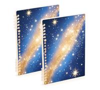 Amooorous Cuaderno de tamaño A5 azul y dorado con rayas románticas del universo estrellado de 8.3 x 5.7 pulgadas, cuaderno en espiral de tapa dura de un solo asunto, 60 hojas para planificador y