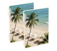 Amooorous Cuaderno de tamaño A5 con diseño de árbol de coco tropical de 21 x 14,5 cm, cuaderno de espiral resistente de un solo asunto, 60 hojas para diario y lista de tareas, paquete de 2