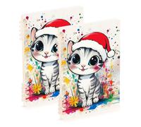 Amooorous Cuaderno de tamaño A5 con diseño de dibujos animados de gato blanco de Feliz Navidad, 8.3 x 5.7 pulgadas, cuaderno en espiral con rayas universitarias resistentes al desgaste, 60 hojas para