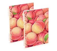 Amooorous Cuaderno de tamaño A5 con diseño de frutas y melocotón, rayas anchas, 21 x 14,5 cm, cuaderno de espiral resistente de un solo asunto, 60 hojas para planificador y negocios, paquete de 2