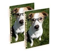 Amooorous Cuaderno de tamaño A5 con diseño de gafas de perro en espiral, 8.3 x 5.7 pulgadas, cuaderno en espiral resistente de un solo asunto, 60 hojas para planificador y negocios, paquete de 2
