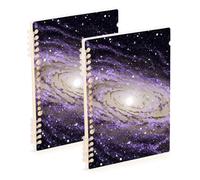 Amooorous Cuaderno de tamaño A5 con diseño de galaxia y cielo nocturno, de 21 x 14,5 cm, tapa dura, con espiral, 60 hojas para trabajo y aula, paquete de 2