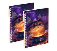 Amooorous Cuaderno de tamaño A5 con diseño de gatos mágicos, para universidad, 8.3 x 5.7 pulgadas, cuaderno de espiral encuadernado con alambre, 60 hojas para escuela y oficina, paquete de 2