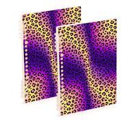 Amooorous Cuaderno de tamaño A5 con estampado de leopardo amarillo y morado de 8.3 x 5.7 pulgadas, cuaderno de espiral resistente de un solo asunto, 60 hojas para trabajo y aula, paquete de 2
