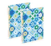 Amooorous Cuaderno de tamaño A5 con flores de cerezo azul japonés, 21 x 14,5 cm, cuaderno de espiral de tapa dura con rayas anchas, 60 hojas para la escuela y la oficina, paquete de 2