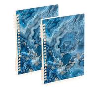 Amooorous Cuaderno de tamaño A5 con forro azul de piedra de mármol de 8.3 x 5.7 pulgadas, cuaderno en espiral de tapa dura de un solo asunto, 60 hojas para viajes y escritura, paquete de 2