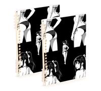 Amooorous Cuaderno de tamaño A5 con forro japonés Anime Girl de 8.3 x 5.7 pulgadas, cuaderno de espiral de rayas anchas con alambre de 60 hojas para escuela y oficina, paquete de 2