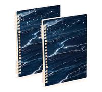 Amooorous Cuaderno de tamaño A5 con purpurina falsa de grano de mármol azul marino de 8.3 x 5.7 pulgadas, cuaderno de espiral resistente de un solo asunto, 60 hojas para planificador y negocios