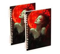 Amooorous Cuaderno de tamaño A5 gótico Queen Night con forro rojo de 8.3 x 5.7 pulgadas, tapa dura, cuaderno en espiral de un solo asunto, 60 hojas para trabajo y aula, paquete de 2