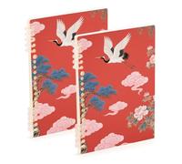 Amooorous Cuaderno de tamaño A5 japonés con grulla roja de nube roja de 8.3 x 5.7 pulgadas, cuaderno de tapa dura en espiral, 60 hojas para planificador y negocios, paquete de 2