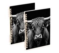 Amooorous Cuaderno de tamaño A5 negro con temática de ganado escocés de las tierras altas universitarias, 8.3 x 5.7 pulgadas, cuaderno de composición encuadernado con alambre, 60 hojas para viajes y