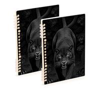 Amooorous Cuaderno en espiral tamaño A5 Black Panther Jungle Predator de 21 x 14,5 cm, resistente al desgaste, 60 hojas para diario y lista de tareas, paquete de 2