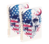 Amooorous Cuaderno grande tamaño A5 con diseño de calavera y luna, 4 de julio, Día de la Independencia, 8.3 x 5.7 pulgadas, cuaderno en espiral de un solo asunto resistente al desgaste, 60 hojas para