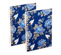 Amooorous Cuaderno japonés de tamaño A5 con diseño de grulla azul de 21 x 14,5 cm, cuaderno de composición resistente con rayas anchas, 60 hojas para planificador y negocios, paquete de 2