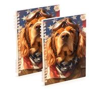 Amooorous Cuaderno rayado tamaño A5 del 4 de julio, Día de la Independencia, diseño de perro marrón, 21 x 14,5 cm, resistente al desgaste, 60 hojas en espiral para viajes y escritura, paquete de 2