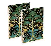 Amooorous Cuaderno rayado William Morris Green Life Tree de tamaño A5, 8.3 x 5.7 pulgadas, cuaderno en espiral resistente al desgaste, 60 hojas para escuela y oficina, paquete de 2