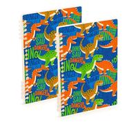 Amooorous Cuadernos de composición de dinosaurios coloridos de dibujos animados de tamaño A5, 21 x 14,5 cm, cuaderno de espiral resistente para la universidad, 60 hojas para diario y lista de tareas