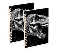 Amooorous Cuadernos de composición de dinosaurios T-rex tamaño A5 de 8.3 x 5.7 pulgadas, tapa dura, con rayas universitarias, espiral, 60 hojas para diario y lista de tareas, paquete de 2
