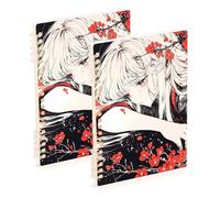 Amooorous Cuadernos de composición de flores blancas de anime japonés de tamaño A5, 8.3 x 5.7 pulgadas, cuaderno en espiral con rayas universitarias resistentes al desgaste, 60 hojas para escuela y