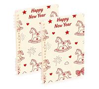 Amooorous Cuadernos de composición de tamaño A5 con dibujos animados de caricaturas rojas con diseño de carrusel feliz año nuevo, 8.3 x 5.7 pulgadas, cuaderno de composición de tapa dura, 60 hojas