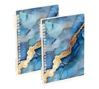 Amooorous Cuadernos de diario de tamaño A5 de mármol plateado azul real, 8.3 x 5.7 pulgadas, cuaderno de espiral de un solo asunto encuadernado con alambre, 60 hojas para diario y lista de tareas