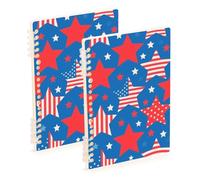 Amooorous Cuadernos de diario tamaño A5 del 4 de julio, Día de la Independencia, estrellas rojas y azules, 8.3 x 5.7 pulgadas, cuaderno de espiral resistente de un solo asunto, 60 hojas para