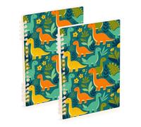 Amooorous Cuadernos de dinosaurios de dibujos animados de tamaño A5 de 8.3 x 5.7 pulgadas, cuaderno de espiral resistente para la universidad, 60 hojas para trabajo y aula, paquete de 2