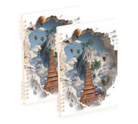 Amooorous Cuadernos de tamaño A5 3D con diseño de puente de madera 3D y globos aerostáticos de 21 x 14,5 cm, espiral resistente con rayas universitarias, 60 hojas para planificador y negocios, paquete