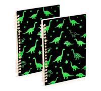 Amooorous Cuadernos de tamaño A5 con diseño de dinosaurios saurópodos de color verde neón, espiral de 8.3 x 5.7 pulgadas, cuaderno de espiral encuadernado con alambre, 60 hojas para diario y lista de