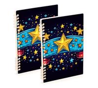 Amooorous Cuadernos de tamaño A5 con diseño de estrella de colores del 4 de julio para el Día de la Independencia de 21 x 14,5 cm, tapa dura, espiral, 60 hojas para viajes y escritura, paquete de 2