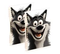 Amooorous Cuadernos de tamaño A5 con diseño de lobo divertido y feliz para universidad, 21 x 14,5 cm, espiral encuadernado con alambre, 60 hojas para diario y lista de tareas, paquete de 2