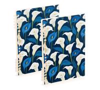Amooorous Cuadernos de tamaño A5 con temática de lirios de cala blancos y azules de 8.3 x 5.7 pulgadas, cuaderno de espiral de tapa dura con rayas anchas, 60 hojas para diario y lista de tareas