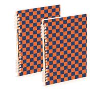 Amooorous Cuadernos en espiral de tamaño A5 a cuadros americanos naranja y azul, 8.3 x 5.7 pulgadas, cuaderno en espiral de un solo asunto resistente al desgaste, 60 hojas para diario y lista de