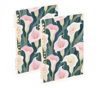 Amooorous Cuadernos grandes de lirios de cala blancos y rosados tamaño A5 de 8.3 x 5.7 pulgadas, asignatura resistente, espiral con rayas universitarias, 60 hojas para trabajo y aula, paquete de 2