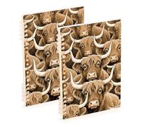 Amooorous Cuadernos grandes de tamaño A5 con dibujos animados de ganado de las tierras altas, color marrón, 8.3 x 5.7 pulgadas, cuaderno en espiral resistente de un solo asunto, 60 hojas para